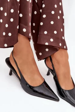 Lakierowane Czółenka Na Szpilce Z Odkrytą Piętą Czarne Talira