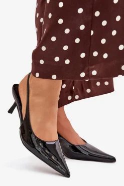 Lakierowane Czółenka Na Szpilce Z Odkrytą Piętą Czarne Talira