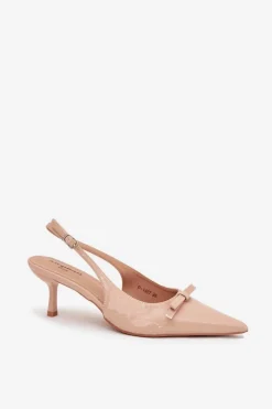 Lakierowane Czółenka Na Szpilce Z Kokardką Nude Olvena