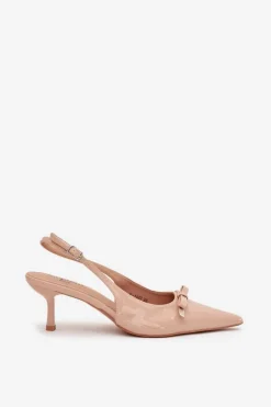 Lakierowane Czółenka Na Szpilce Z Kokardką Nude Olvena