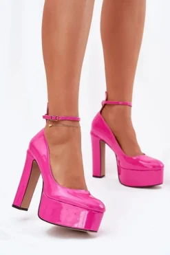 Lakierowane Czółenka Na Wysokim Słupku I Platformie Różowe Nianka