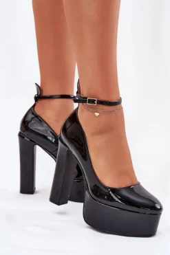 Lakierowane Czółenka Na Wysokim Słupku I Platformie Czarne Nianka