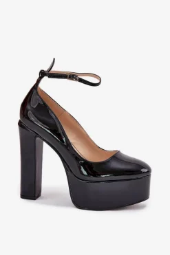 Lakierowane Czółenka Na Wysokim Słupku I Platformie Czarne Nianka