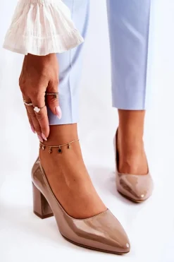 Lakierowane Czółenka Sergio Leone PB411 Brązowe