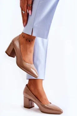 Lakierowane Czółenka Sergio Leone PB411 Brązowe