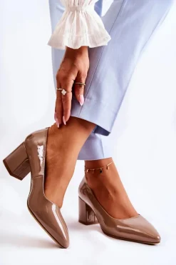 Lakierowane Czółenka Sergio Leone PB411 Brązowe