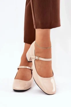 Lakierowane Czółenka Z Paskiem I Sprzączką Beżowe Savilae