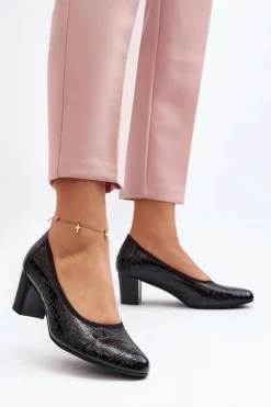 Lakierowane Czółenka Z Tłoczeniem Czarne Cynania