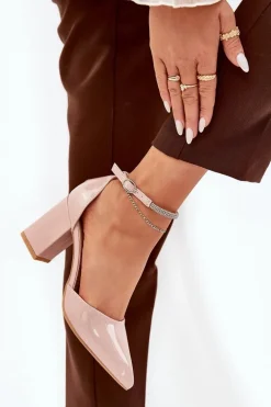 Lakierowane Czółenka Ze Szpiczastymi Noskami Na Słupku Beżowe Nossabel