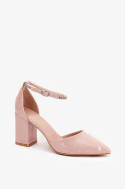 Lakierowane Czółenka Ze Szpiczastymi Noskami Na Słupku Beżowe Nossabel