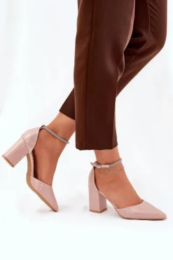 Lakierowane Czółenka Ze Szpiczastymi Noskami Na Słupku Beżowe Nossabel