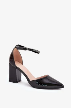 Lakierowane Czółenka Ze Szpiczastymi Noskami Na Słupku Czarne Nossabel