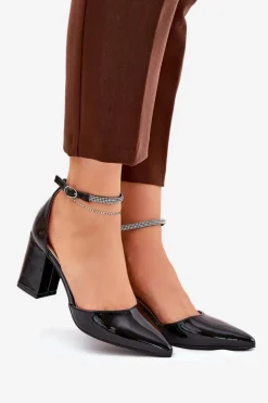 Lakierowane Czółenka Ze Szpiczastymi Noskami Na Słupku Czarne Nossabel