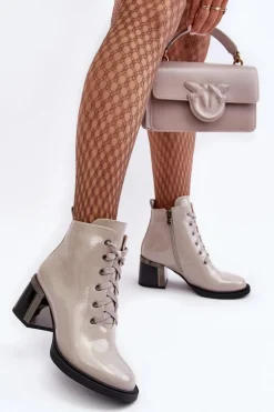 Lakierowane Damskie Botki D&A MR870-98 Jasnoszare