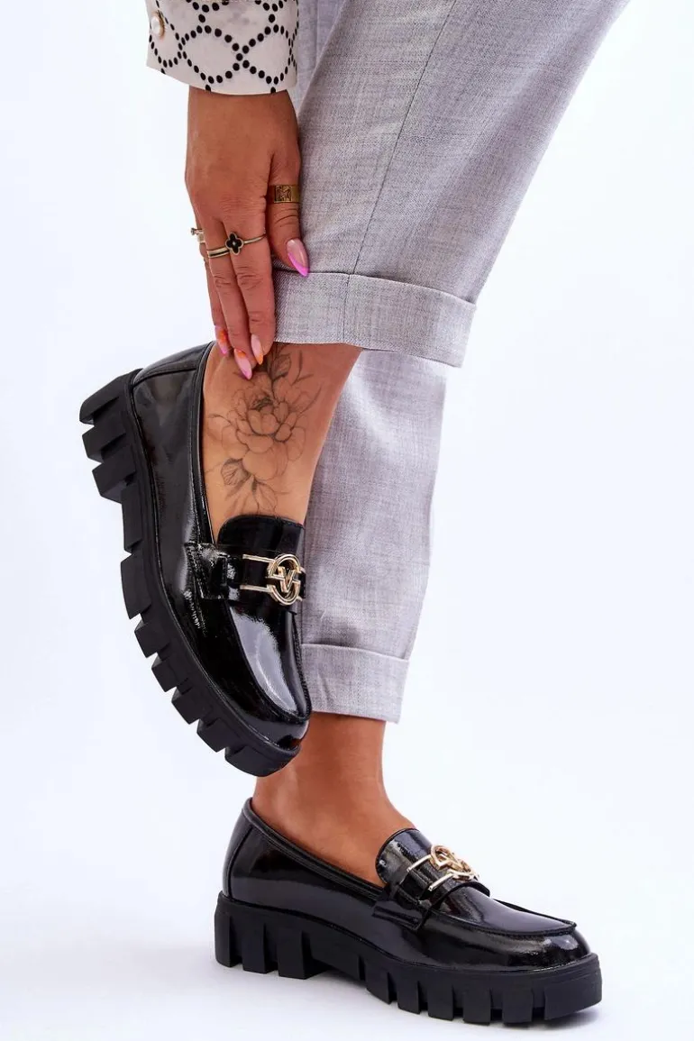 Lakierowane Damskie Mokasyny Czarne Sanvi
