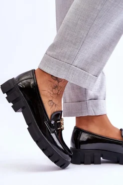 Lakierowane Damskie Mokasyny Czarne Sanvi