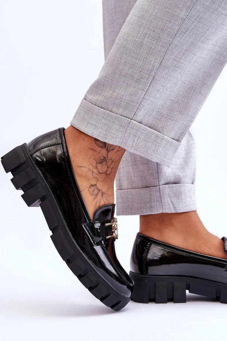 Lakierowane Damskie Mokasyny Czarne Sanvi