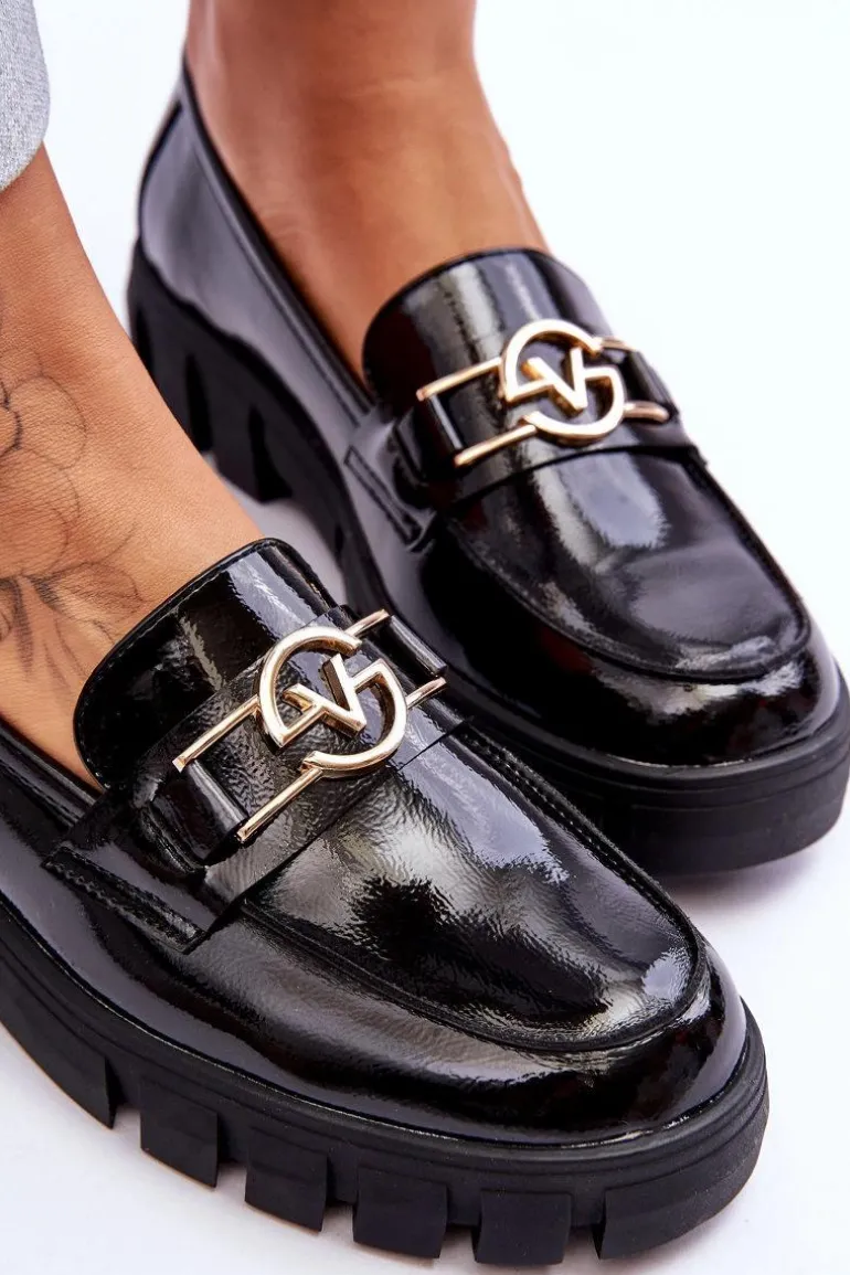 Lakierowane Damskie Mokasyny Czarne Sanvi