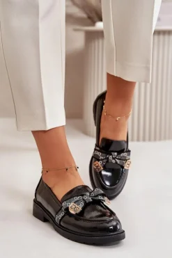 Lakierowane Damskie Mokasyny Z Kokardą S.Barski HY42-331A Czarne