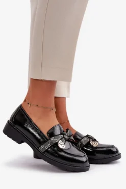 Lakierowane Damskie Mokasyny Z Kokardą S.Barski HY42-331A Czarne