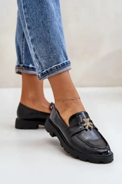 Lakierowane Damskie Mokasyny Z Misiem Czarne Kaithra
