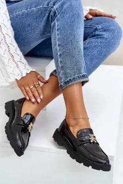 Lakierowane Damskie Mokasyny Z Misiem Czarne Kaithra