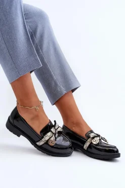 Lakierowane Damskie Półbuty Mokasyny S.Barski HY330A Czarne