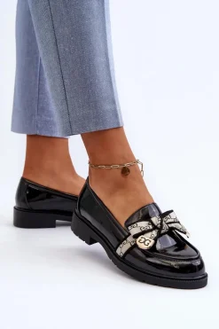 Lakierowane Damskie Półbuty Mokasyny S.Barski HY330A Czarne