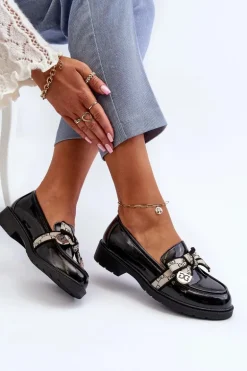 Lakierowane Damskie Półbuty Mokasyny S.Barski HY330A Czarne