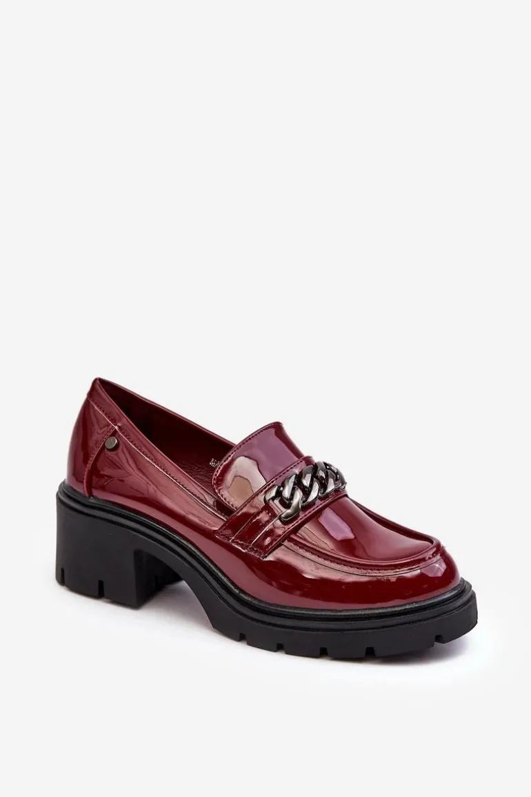 Lakierowane Damskie Półbuty Na Niskim Obcasie Bordowe Blimma