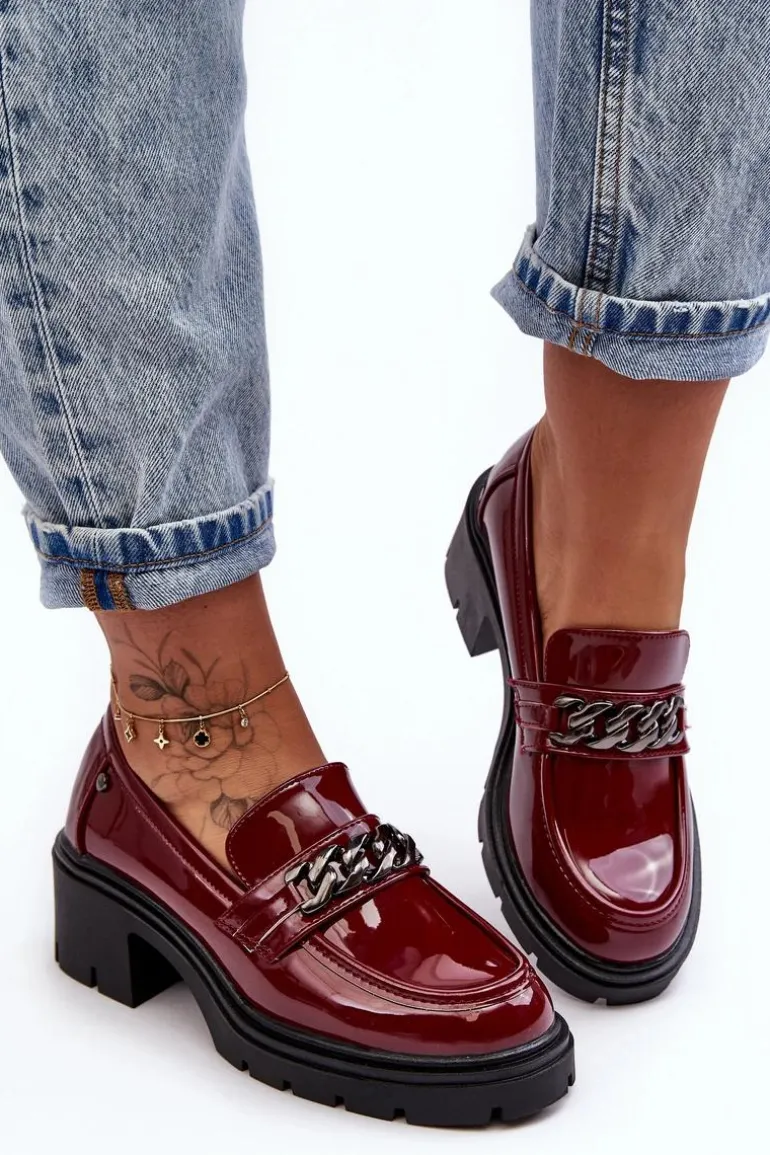 Lakierowane Damskie Półbuty Na Niskim Obcasie Bordowe Blimma