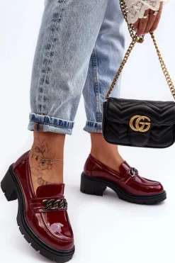 Lakierowane Damskie Półbuty Na Niskim Obcasie Bordowe Blimma