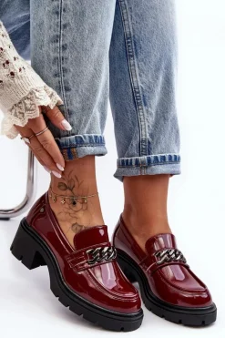 Lakierowane Damskie Półbuty Na Niskim Obcasie Bordowe Blimma