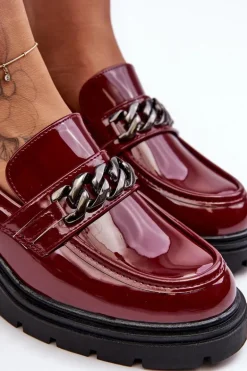 Lakierowane Damskie Półbuty Na Niskim Obcasie Bordowe Blimma