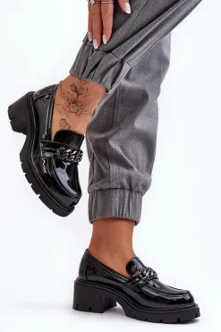 Lakierowane Damskie Półbuty Na Niskim Obcasie Czarne Blimma