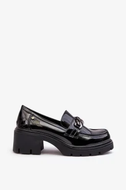 Lakierowane Damskie Półbuty Na Niskim Obcasie Czarne Blimma