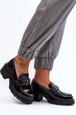 Lakierowane Damskie Półbuty Na Niskim Obcasie Czarne Blimma