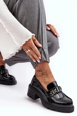 Lakierowane Damskie Półbuty Na Niskim Obcasie Czarne Blimma