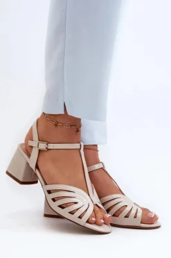 Lakierowane Damskie Sandały Na Obcasie Sergio Leone SK880 Beżowe