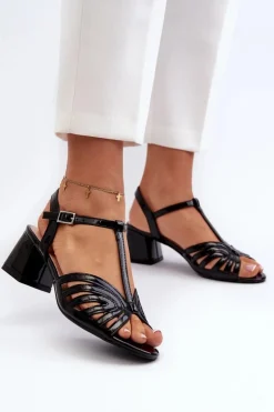 Lakierowane Damskie Sandały Na Obcasie Sergio Leone SK880 Czarne
