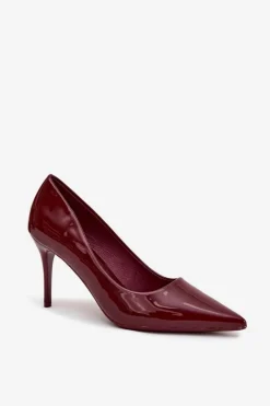 Lakierowane Eko Skórzane Szpilki Damskie Ze Szpiczastymi Noskami Bordowe Jadira