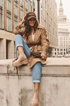 Lakierowane Kalosze Botki Na Platformie Big Star MM274396 Beżowe