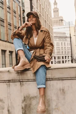 Lakierowane Kalosze Botki Na Platformie Big Star MM274396 Beżowe