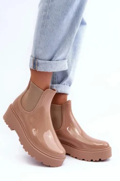 Lakierowane Kalosze Botki Na Platformie Big Star MM274396 Beżowe