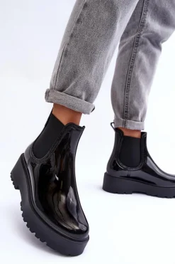 Lakierowane Kalosze Botki Na Platformie Big Star MM274395 Czarne