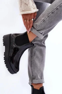 Lakierowane Kalosze Botki Na Platformie Big Star MM274395 Czarne