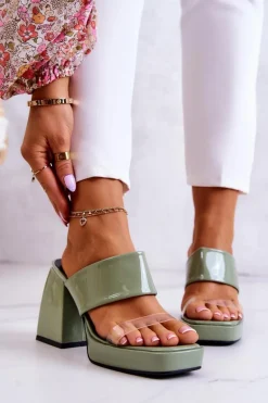 Lakierowane Klapki Na Słupku Zielone Seattle