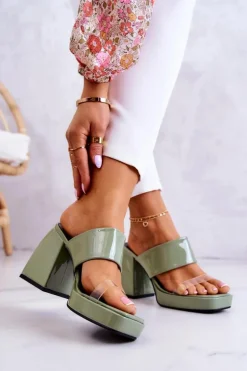 Lakierowane Klapki Na Słupku Zielone Seattle