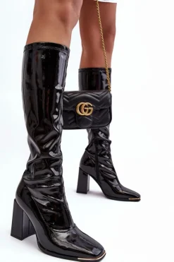 Lakierowane Kozaki Na Słupku Przed Kolano Czarne Mlokva