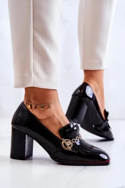 Lakierowane Modne Czółenka Czarne Jenice